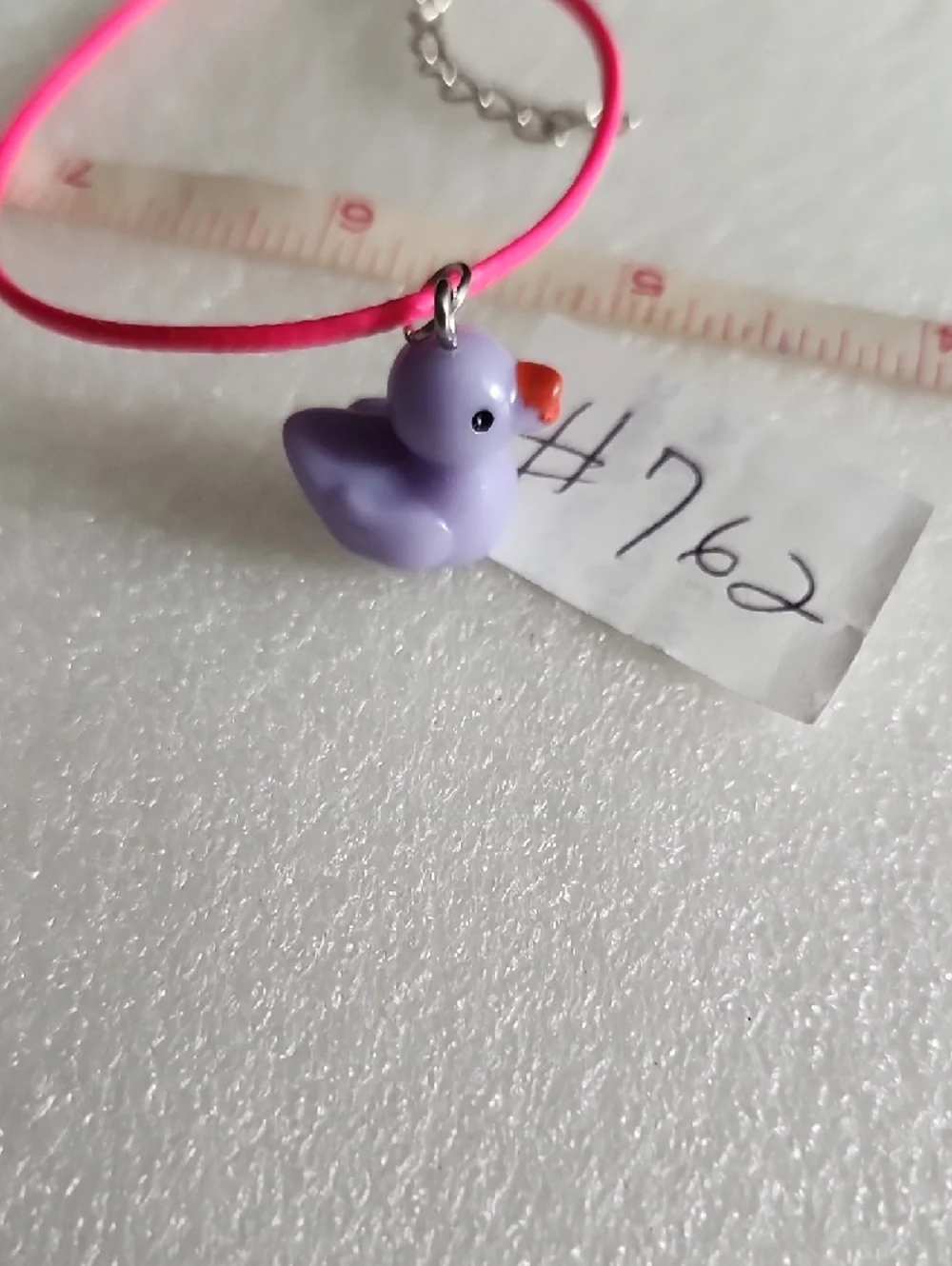 Hand Crafted Purple Ducky Charm Bracelet / Anklet with Bright Pink Cord